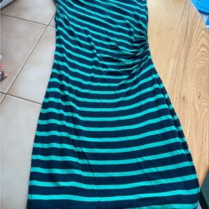 LOFT One Shoulder Striped Dress in Green and Black